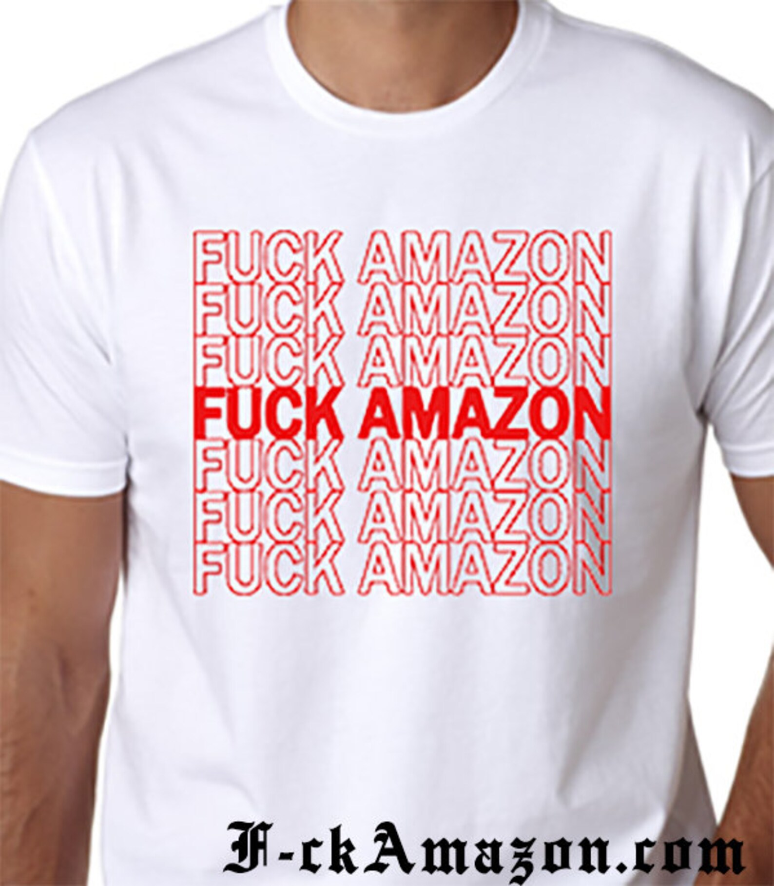 Fuck Amazon White Tshirt With Red Ink Etsy