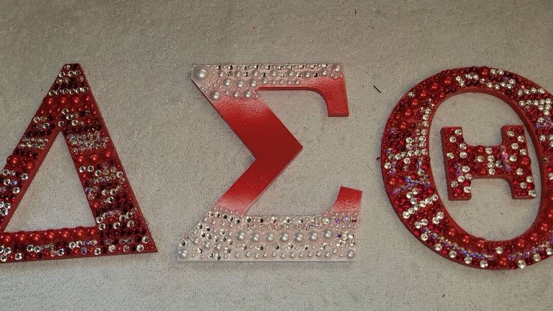 Custom red greek letters