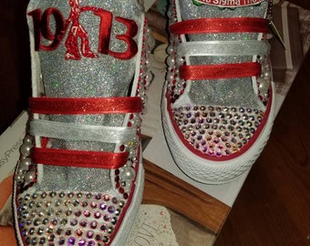 Custom Red/White bling shoes