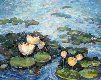 water lily pond oil painting impasto art from Ukraine