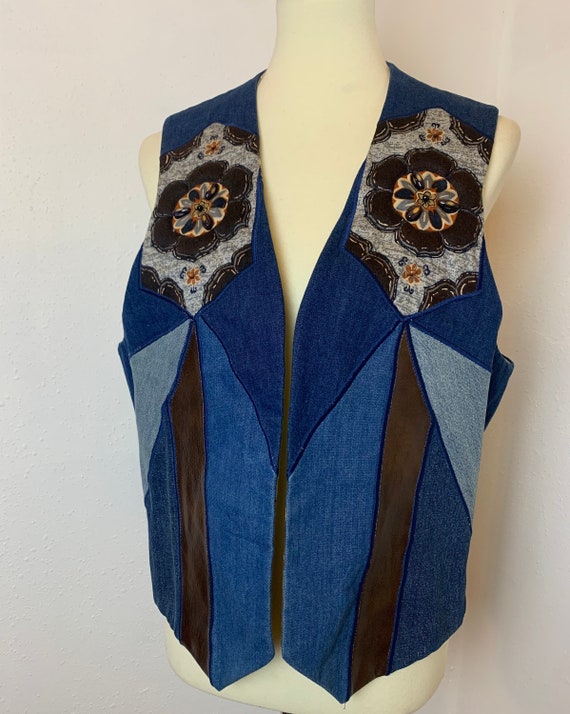 Vintage Handmade Denim Vest - image 2