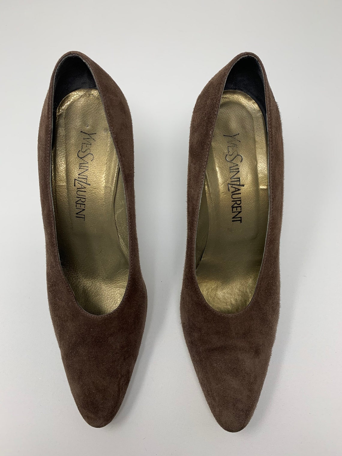 Vintage Yves Saint Laurent Heels size 7.5 Brown Suede | Etsy