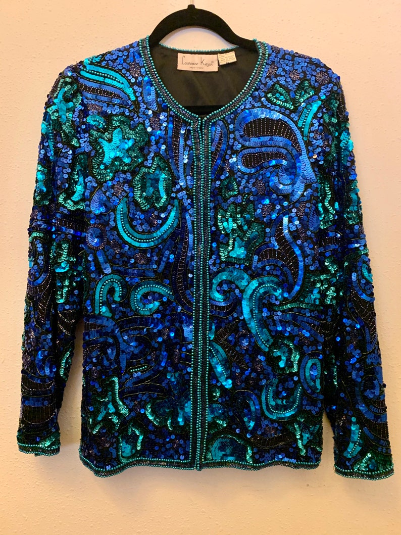 Vintage Laurence Kazar New York Sequin and Silk Jacket Etsy