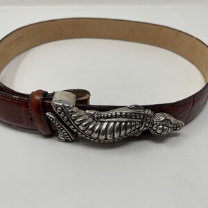 Vintage 1995 Brighton Belt Leather With Silver Alligator 