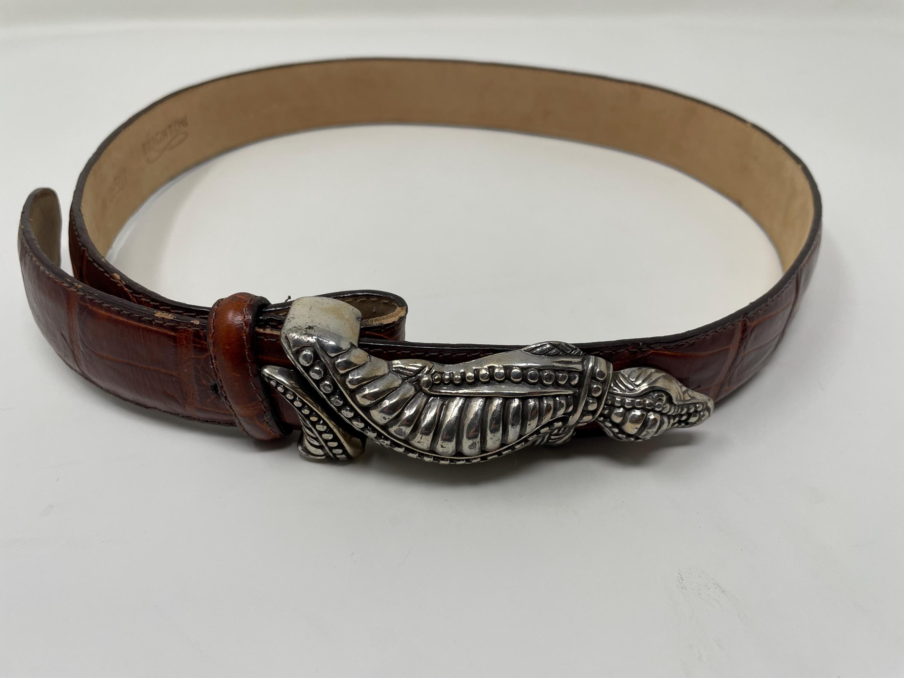 Vintage 1995 Brighton Belt Leather With Silver Alligator 