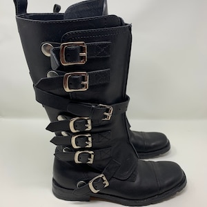 Dolce and Gabbana Black Leather Motorcycle Boots Size 37 Made In Italy