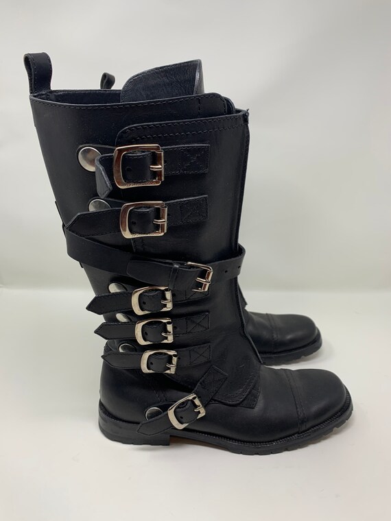 Dolce and Gabbana Black Leather Motorcycle Boots Size 37