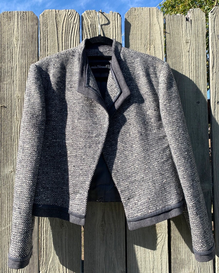 80s Louis Féraud Vintage grey wool crop jacket For Sale at 1stDibs