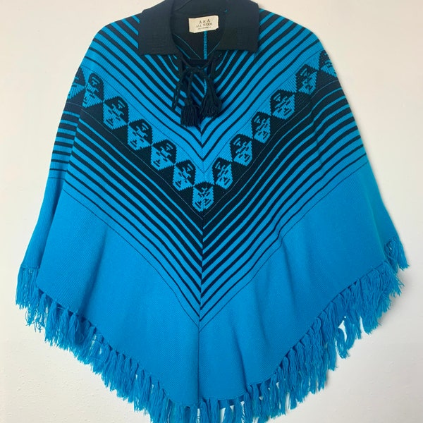 Cozy Italian Knit Loop Poncho in Turquoise main image 1