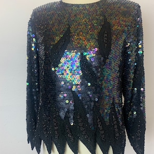 Vintage Roche de Paris Sequins Blouse Size L Made in France