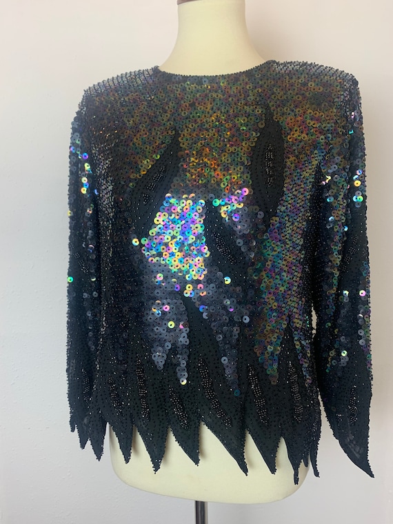 Vintage Roche de Paris Sequins Blouse Size L Made 