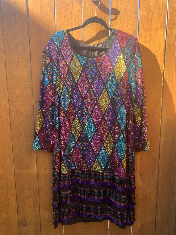 Vintage 80s Sequins Dress•Size 1X