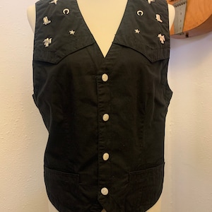 Vintage Black Western Vest with Silver Detailing