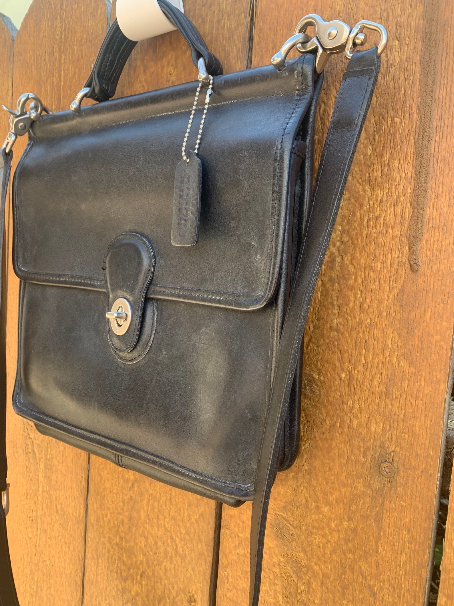 Vintage Coach Willis Messenger Bag Black Leather with Silver Etsy