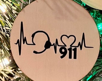 911 Dispatcher Holiday Wooden Ornament! Headset, First responder, 911, Dispatcher, Bunker, Heroes