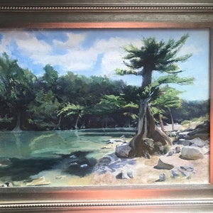 Guadalupe River State Park originele beeldende kunst Texas landschap rivier oeverstaten cipressen staatsparken