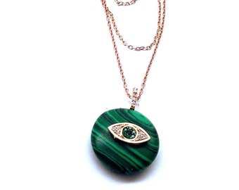 925 sterling silver evil eye with malachite stone necklace