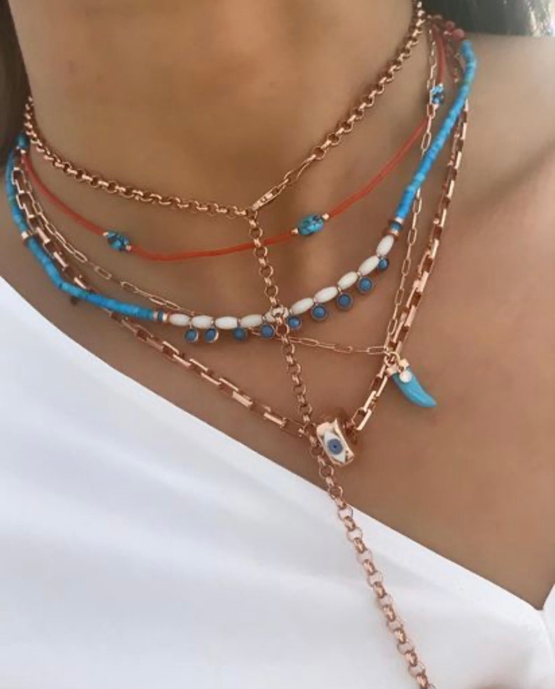 925 Solid Sterling Silver Rose Gold Vermeil Mini Pendant Necklace Natural Turquoise Beaded Necklace Moon Stone Beaded Necklace