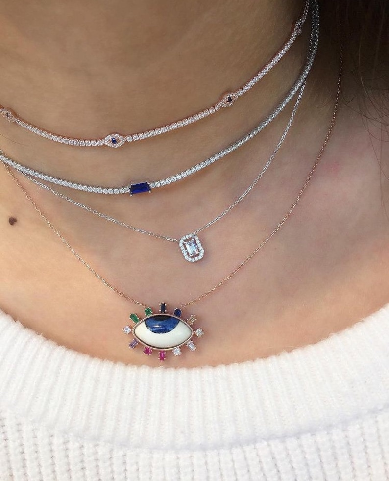 Pearl Evil Eye Pendant Necklace 925 Solid Sterling Silver Rose Gold Vermeil Evil Eye Necklace Clear CZ Gemstone Evil Eye Jewelry