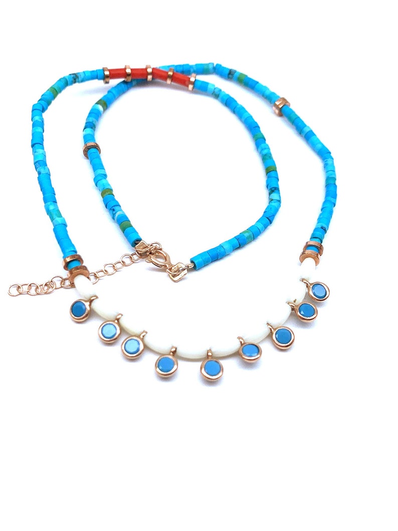 925 Solid Sterling Silver Rose Gold Vermeil Mini Pendant Necklace Natural Turquoise Beaded Necklace Moon Stone Beaded Necklace