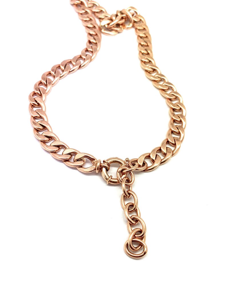 Adjustable Choker Cuban Chain Choker Necklace 925 Solid Sterling Silver Chunky Curb Chain Rose Gold Vermeil