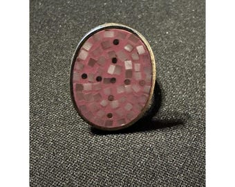 925 Silver Mosaic Tile Mother of Pearl Pink Ring Size 5.75