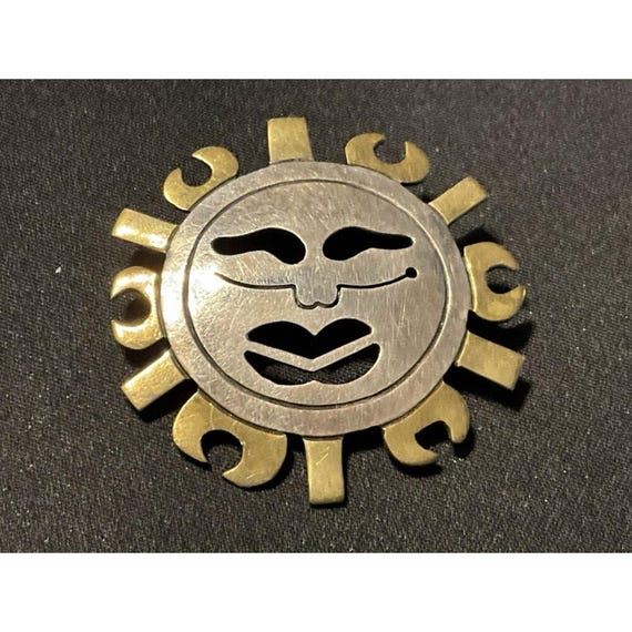 925 Silver and Brass Vintage Aztec Sun Beam Brooch/Pendant