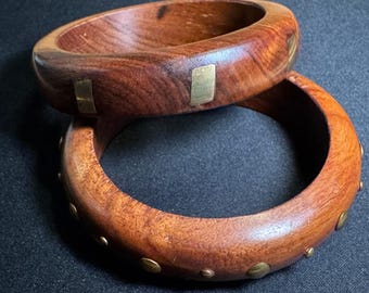 2 Size 8 Wooden Bracelets with Brass Inlays
