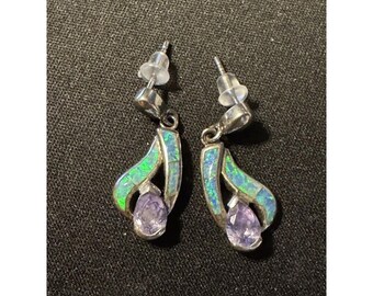 925 Sterling Silver Opal & Amethyst Post Earrings