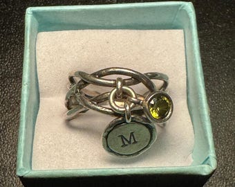 Vintage 925 Weaved Silver Band Peridot M Size 10 Charm Ring