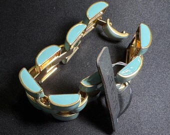 J Crew 7in Gold Tone Blue Enamel Link Bracelet