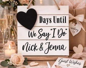 Personalized Wedding Countdown Sign – Rustic Chalk Heart Bridal Shower Gift