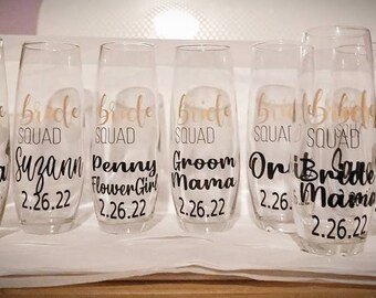 Bride Squad Champagne Flutes - wedding party - bridal party - bachelorette party - bridesmaids - bridal party gift - personalized bridesmaid