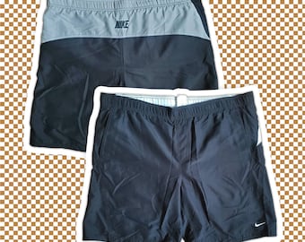 VTG Early Y2k Black and Gray Nike Swoosh Swim Shorts Sz L Gray Tag