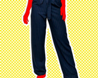 VTG 80s Red and Navy Pinstriped Trouser Pants By Lizsport Petite Sz 1