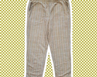 VTG Butterscotch Plaid Pattern Elastic Waistline Pants By Jantzen Petite Sz 12