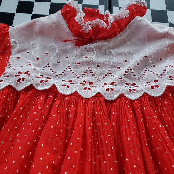 VTG 80s Baby Girls Red with White Polka Dots Dres… - image 8