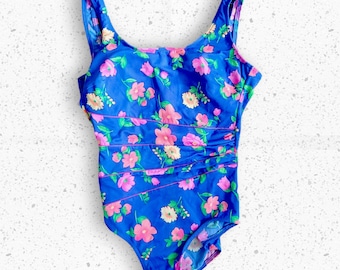 VTG 90s Neon Floral Pattern One Piece Swimsuit Sz 10 Medium