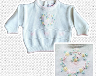 VTG 90s Baby Girls Sweater With Embroidered Floral Detail by Small Steps Sz 3-6M