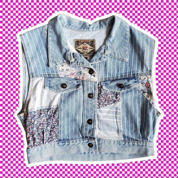 VTG 90s Express Jeans Denim Patchwork 