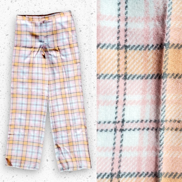 VTG 60s Pastel Pink and Grey Plaid Trouser Cotton Blend Knit Sz 30 x 31