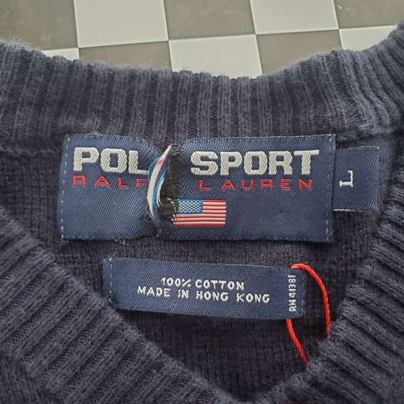 VTG Ralph Lauren Polo Sport Blue Knit V Neck Swea… - image 3