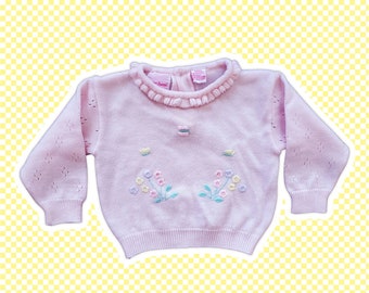 VTG 90s Pink Embroidered Baby Girls Sweater Top Sz 18M by Sweet Treats