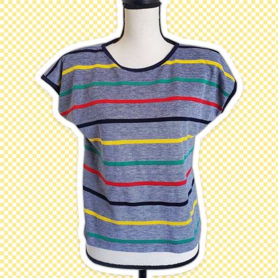 VTG 80s Colorblock Striped Blouse Sz Small by Pete