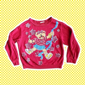 VTG 90s Girls Red White and Blue Teddy Bear Themed Sweatshirt Sz 6-7