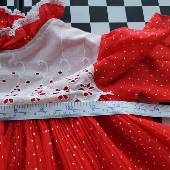 VTG 80s Baby Girls Red with White Polka Dots Dres… - image 7