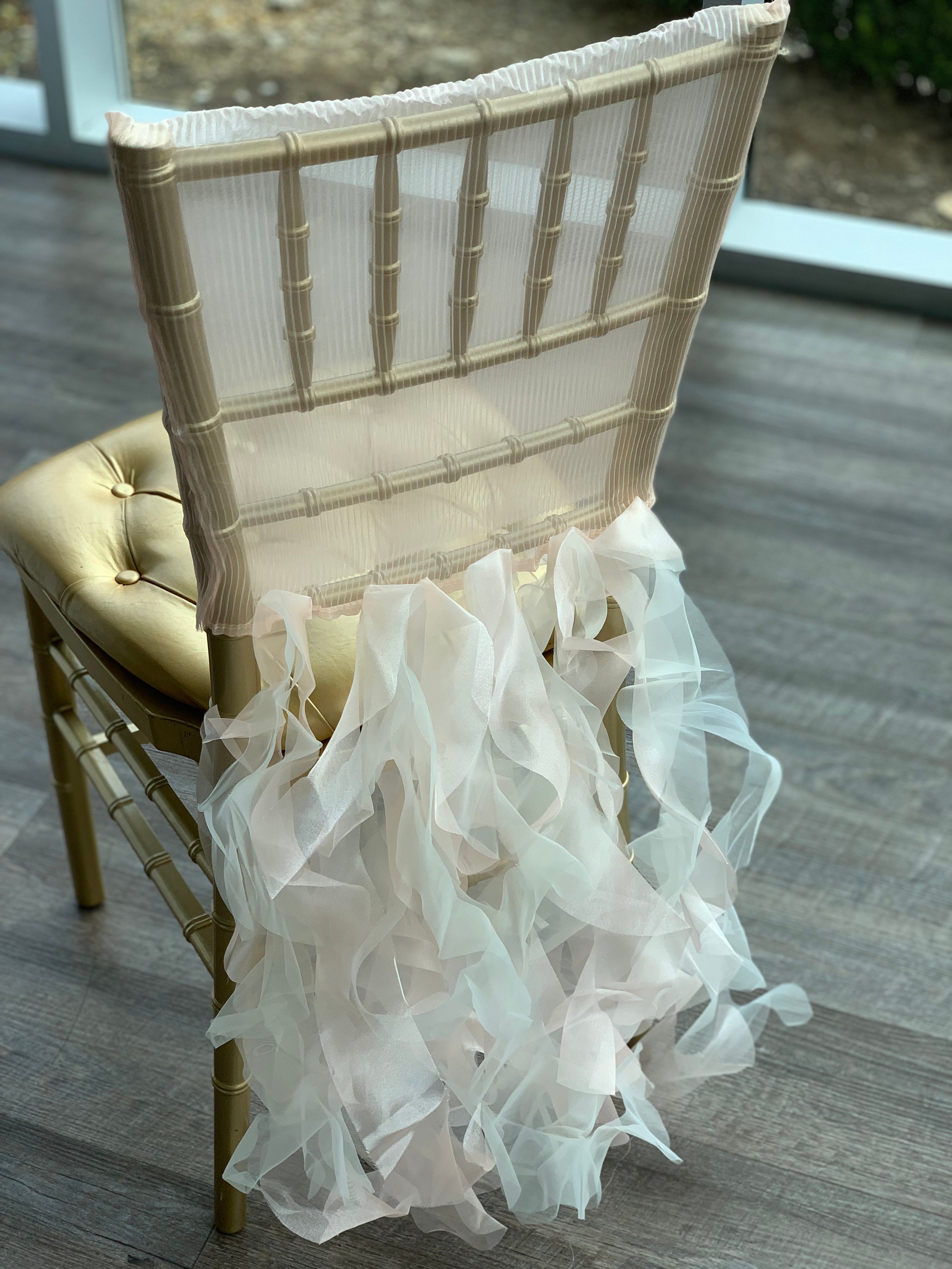 Champagne & White Mix Curly Willow Bridal Chair Cover Organza Etsy