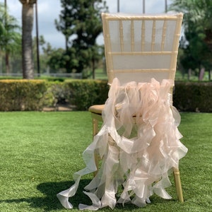 Champagne curly willow bridal chair cover Sheer Organza Chair Cover Bridal Shower Decor Wedding Decor Ruffle Chair Cover(chiavari chairs)