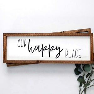 Our Happy Place Sign, Framed Wooden Sign, Home Decor Sign, Bedroom Sign, Living Room Sign, Family Room Sign, Kitchen Sign, Housewarming Gift