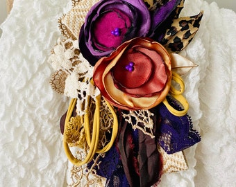 Fabric Flower Pin/Brooch/Corsage - Royal Leopard